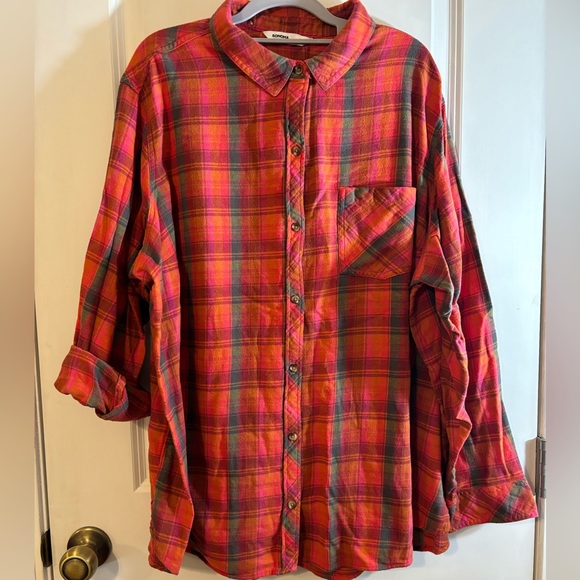 Sonoma 3X Flannel shirt, EUC, reddish orange color, plus size - Picture 2 of 9